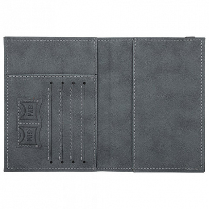 Обложка для паспорта с карманами и резинкой, мягкая экокожа, "PASSPORT", серая, BRAUBERG, 238203