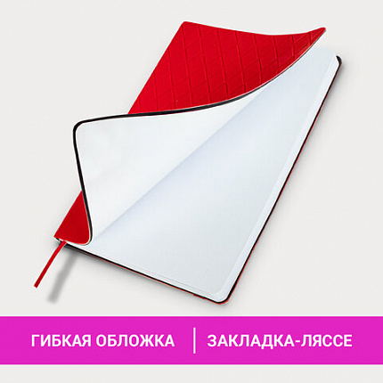 Блокнот А5 138x213 мм, BRAUBERG "Tissage", под кожу, 80 л., резинка, клетка, красный, 116603