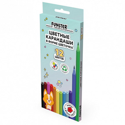Карандаши цветные FUNSTER (ФАНСТЕР) FUNNY FLOWERS, 12 цветов, фигурный корпус в форме цветочка, 182069