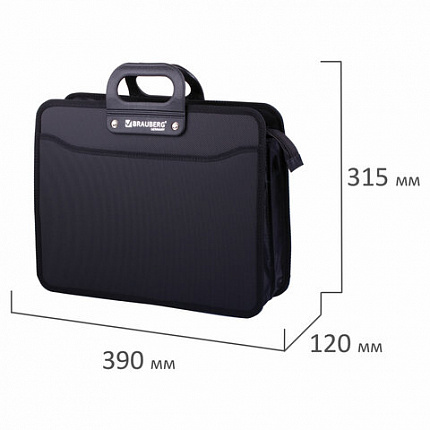 Папка-портфель пластиковая BRAUBERG "ПРЕМЬЕР" А4 (390х315х120 мм) 3 отделения, фактура "бисер", черная, 223082