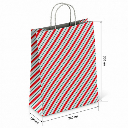 Крафт-пакет бумажный "Узкая полоса" 26х15х35 см, с кручеными ручками, плотность 100 г/м2, белый, 113228