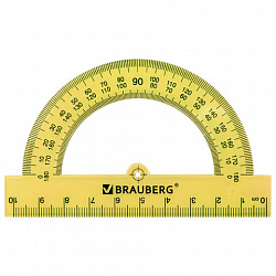 Транспортир пластиковый 10 см, 180 градусов, BRAUBERG, прозрачный, неоновый, ассорти, 210847