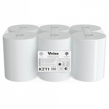 Полотенца бумажные рулонные 150м, VEIRO Professional (H1) COMFORT, 1-сл, КОМПЛЕКТ 6 р, K211