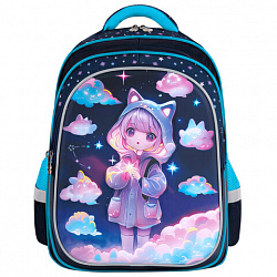 Рюкзак BRAUBERG KIDS FLOSSY, 2 отделения, 3 кармана, "Sky girl", 3D-панель, 40х28х18 см, 273179