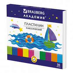 Пластилин классический BRAUBERG "АКАДЕМИЯ", 30 цветов, 600 г, со стеком, ВЫСШЕЕ КАЧЕСТВО, 105900