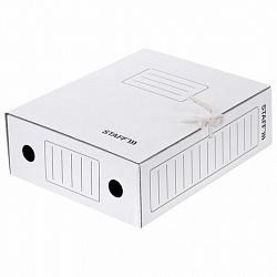 Папка архивная с завязками А4 (325х250 мм), 100 мм, до 900 листов, микрогофрокартон, БЕЛАЯ, STAFF, 128874