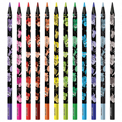 Карандаши цветные FUNSTER (ФАНСТЕР) AMONG CATS, 12 цветов, черный корпус с принтом, трехгранные, 182066