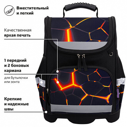 Ранец ЮНЛАНДИЯ WISE, 1 отделение, 3 кармана, устойчивое дно, Volcano split, 37х29х15 см, 273162