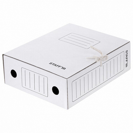 Папка архивная с завязками А4 (325х250 мм), 100 мм, до 900 листов, микрогофрокартон, БЕЛАЯ, STAFF, 128874