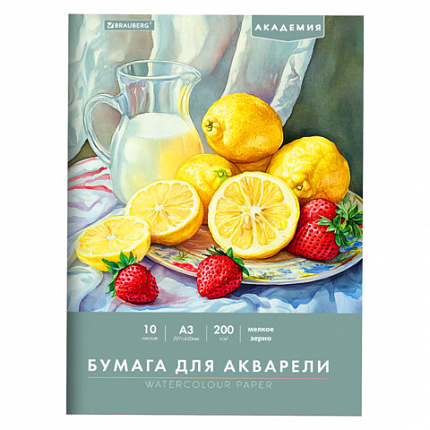 Папка для акварели БОЛЬШАЯ А3, 10л., 200 г/м2, 297х420мм, BRAUBERG АКАДЕМИЯ, "Летний натюрморт", 117741