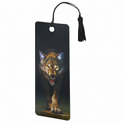 Закладка для книг с линейкой 3D-ОБЪЕМНАЯ BRAUBERG, "Волк", с декоративным шнурком, 125756