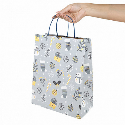 Пакет подарочный (1 штука) новогодний 26x13x32 см, "Kraft Large", ассорти, ЗОЛОТАЯ СКАЗКА, 592132