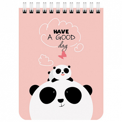 Блокнот МАЛЫЙ ФОРМАТ А6 108х145 мм, 40 л., гребень, картон, клетка, BRAUBERG KIDS, "Панды", 114393