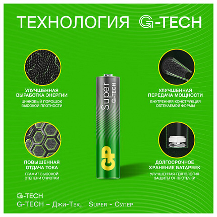 Батарейки КОМПЛЕКТ 4 шт., GP Super G-Tech, AAA (LR03,24А), алкалиновые, мизинчиковые, ПРОМО 3+1, 24A3/1-2CR4