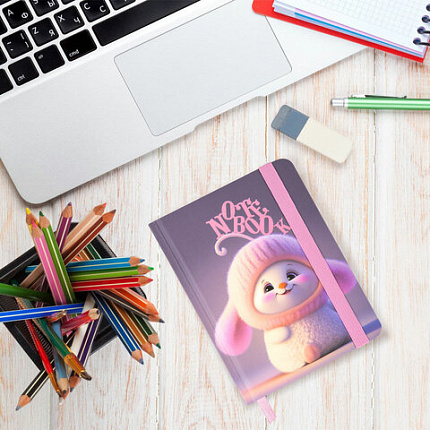 Блокнот с резинкой в клетку 96 л., МАЛЫЙ ФОРМАТ А6, 109х148 мм, твердая обложка, ЮНЛАНДИЯ, "Пушистик", 116338