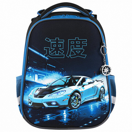 Ранец BRAUBERG PREMIUM, 2 отделения, с брелком, "Night race", 3D панель, 38х29х16 см, 272014