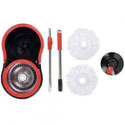 Швабра с отжимом и ведром 7л/5л отжим центрифуга / рукоятка, 2 круглые насадки, крепление кольцо, черный, LAIMA 607487