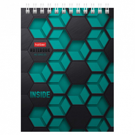 Блокнот МАЛЫЙ ФОРМАТ А6, 40 л., гребень, картон, клетка, HATBER, "INSIDE", 080475, 40Б6В1гр