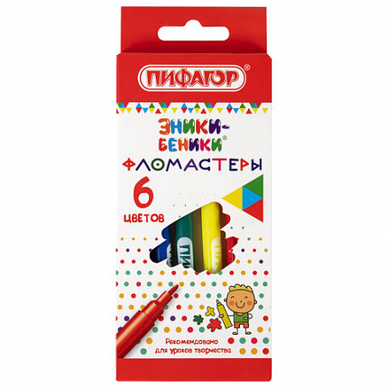 Фломастеры ПИФАГОР "ЭНИКИ-БЕНИКИ", 6 цветов, вентилируемый колпачок, 151400