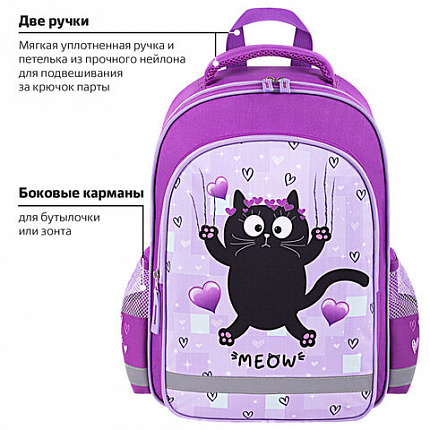 Рюкзак ПИФАГОР SCHOOL, 1 отделение, 3 кармана, "Падающий котик", 38x28х14 см, 272082