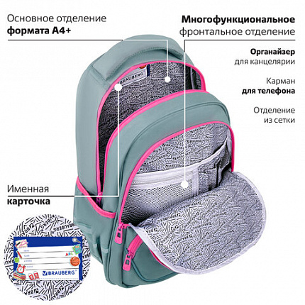 Рюкзак BRAUBERG MOTION, 2 отделения, 3 кармана, "Crazy cat", 41х28х17 см, 273115