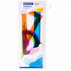 Набор чертежный большой BRAUBERG "FRUITY" (линейка 30 см, 2 треугольника, транспортир), пенал, 210772