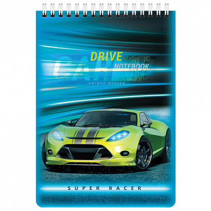 Блокнот А5 (146х206 мм), 60 л., гребень, картон, клетка, BRAUBERG KIDS, "Racing", 114363