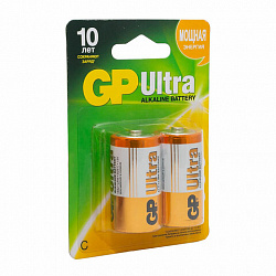 Батарейки КОМПЛЕКТ 2 шт., GP Ultra G-Tech, С (LR14, 14А), алкалиновые, блистер, 14AU-2CR2