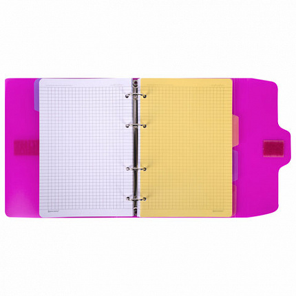 Тетрадь на кольцах А5 175х220 мм, 120 л., пластик, на липучке, с разделителями, BRAUBERG, Розовый, 404635