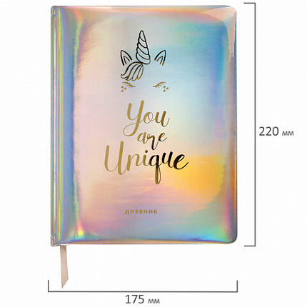 Дневник 1-11 класс 48 л., кожзам (твердая с поролоном), фольга, BRAUBERG HOLIDAY, "Unicorn", 106204