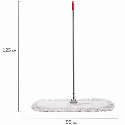 Швабра-рамка 90 см, стальной черенок 125 см, цельный держатель, МОП с завязками, хлопок, LAIMA, 603603