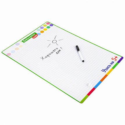 Доска для рисования, с маркером, двухсторонняя, в клетку/белая, 34х49 см (А3), BRAUBERG KIDS, 238153