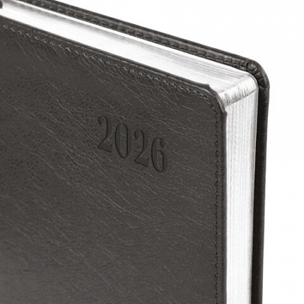 Ежедневник датированный 2026, А5, 138х213 мм, BRAUBERG "Impression", под кожу, серый, 117513