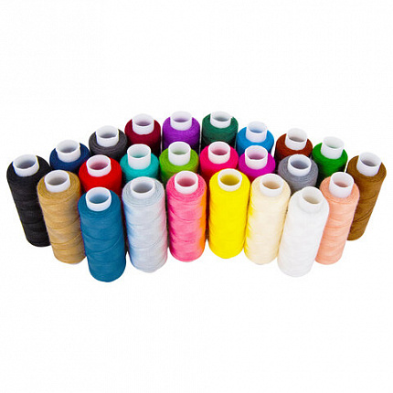 Нитки швейные 40 ЛШ, 200 м, полиэстер, НАБОР 24 цвета, в ПОДАРОК набор игл, DEVELIA (Девелиа), 609625