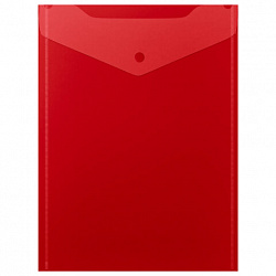 Папка-конверт с кнопкой прозрачная А4 BRAUBERG UNIVERSAL, вертикальная, красная, 0,15 мм, 273077