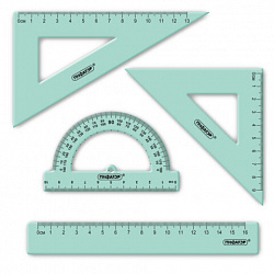 Набор чертежный ПИФАГОР (линейка 16 см, 2 треугольника, транспортир), прозрачный, пастельные цвета, ассорти, 210855