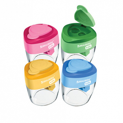 Точилка BRAUBERG KIDS "MAXI", 2 отверстия, с большим контейнером, трехгранный корпус, цвета ассорти, 271945