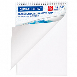 Альбом для акварели А4 20 л., бумага 200 г/м2, гребень, твердая подложка, BRAUBERG, "Краски", 126308