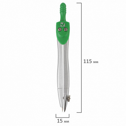 Готовальня BRAUBERG "Klasse", 3 предмета: циркуль 115 мм, грифель, точилка, пенал с подвесом, 210328