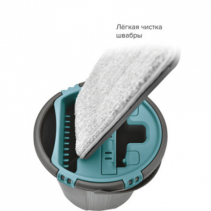 Швабра с отжимом и ведром 8л/7л двухкамерное, насадка из микрофибры карманы с 2-х сторон, серый, Light Mop, MILEY, 901-618