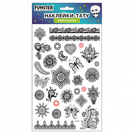 Наклейки-тату переводные "Ассорти", 29х15,5 см, ассорти 12 видов, FUNSTER (ФАНСТЕР), 666106