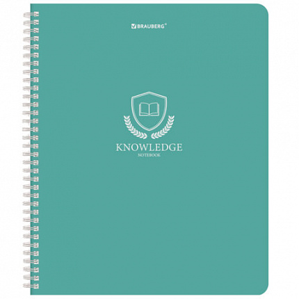 Тетрадь А5, 48 л., BRAUBERG, гребень, клетка, матовая ламинация, "Knowledge" (микс в спайке), 405324