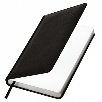 Ежедневник датированный 2026, А5, 138х213 мм, BRAUBERG "Impression", под кожу, черный, 117510