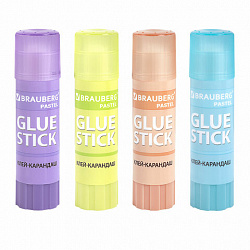 Клей-карандаш 15 г, ВЫГОДНАЯ УПАКОВКА, BRAUBERG PASTEL, 4 штуки на блистере, PVP-основа, 271250