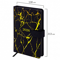 Ежедневник датированный 2026 А5 138x213 мм, BRAUBERG "Goldy", под кожу, цветной срез, черный, 117470