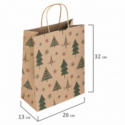 Пакет подарочный КОМПЛЕКТ 10 штук, новогодний, 26x13x32 см, "Kraft Xmas Tree", ЗОЛОТАЯ СКАЗКА, 591959