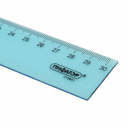 Линейка пластиковая 30 см, ПИФАГОР, прозрачная, тонированная, 210841