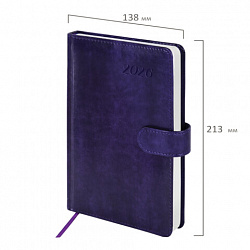 Ежедневник датированный 2026 А5 138x213 мм, BRAUBERG "Legend", под кожу, застежка, фиолетовый, 117069