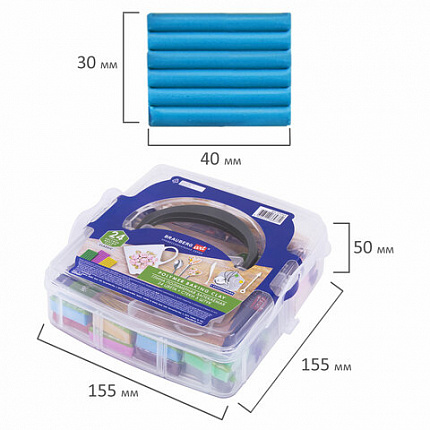 Глина полимерная запекаемая, НАБОР 24 цвета по 20 г, с аксессуарами в кейсе, BRAUBERG ART, 271163