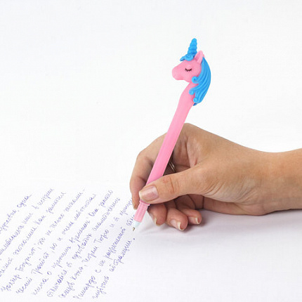 Ручка фигурная шариковая ЮНЛАНДИЯ "Единорог", мягкий силиконовый корпус, ассорти, СИНЯЯ, пишущий узел 0,7 мм, 143776